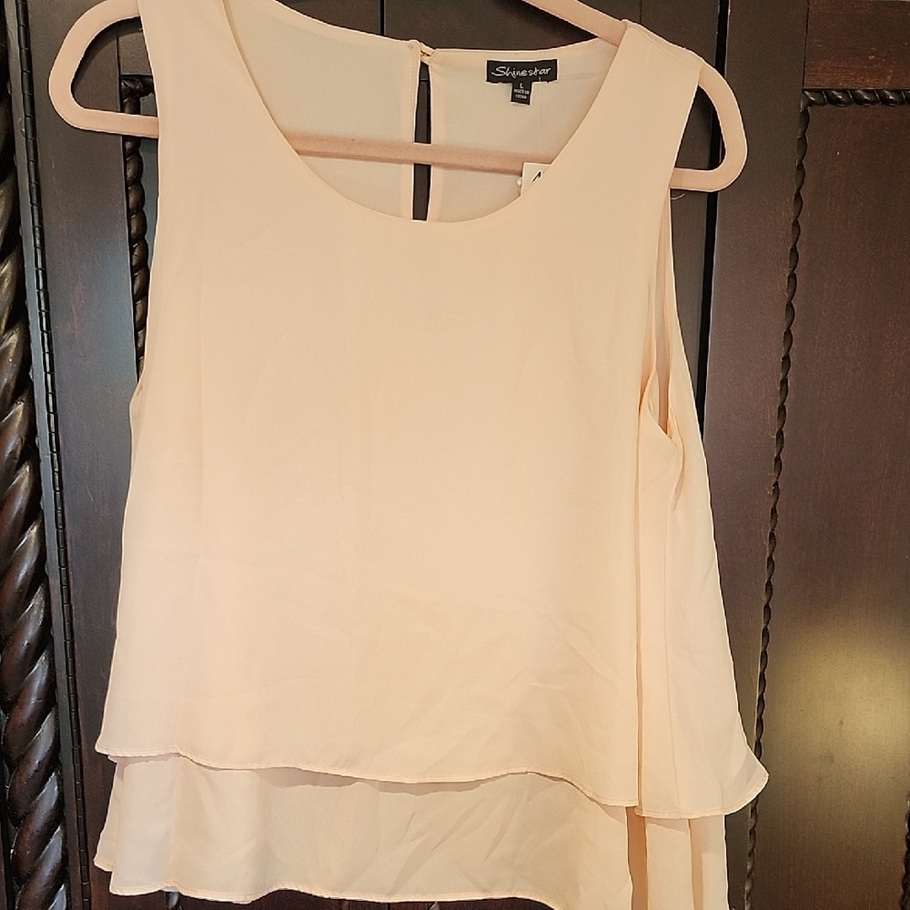 Shinestar Women's Layered Chiffon Tank Top - Blush
